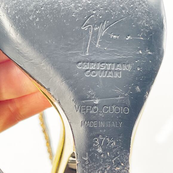 Giuseppe Zanotti for Christian Cowan Gold Watch Buckle Wedge Sandals IT 37.5 - Picture 15 of 15